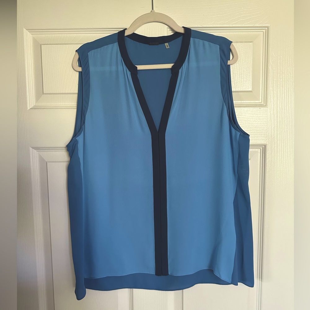Ellie Tahari, blue blouse, 100% silk